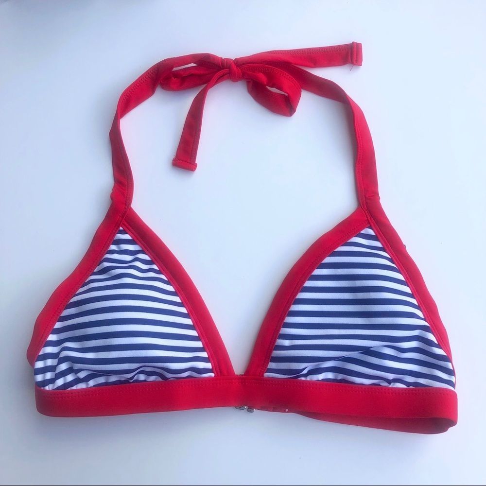 Mossimo Red White Blue Striped Triangle Swim Top New M